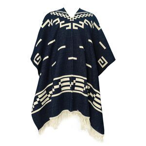 3198 Handmade Alpaca Wool Poncho For Men, Western Andean Design, Thick,